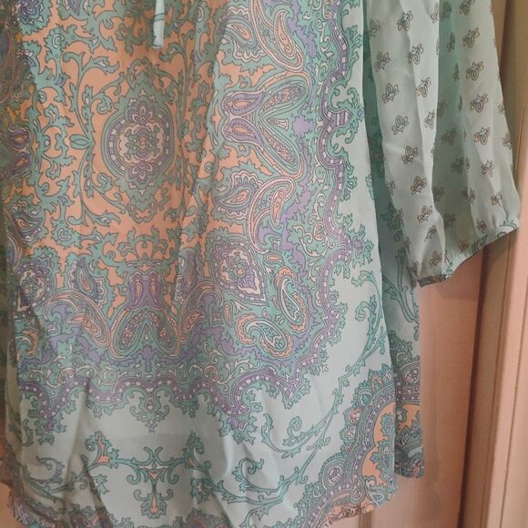 Ann Taylor Blue Flutter Sleeve Blouse with Tie Front - Picture 2 of 13